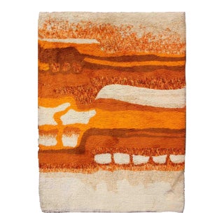 Vintage Swedish Rya Rug With Modern Design in Burnt Orange, Cream and Orange For Sale
