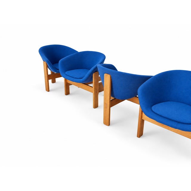 Set of Four Scandinavian Modern Blue Upholstered Tub Chairs With Oak Tripod Bases For Sale In San Diego - Image 6 of 7