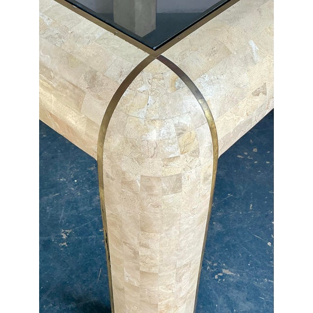 Alabaster Vintage Boho Tessellated Stone and Brass Inlay Game Table For Sale - Image 8 of 10