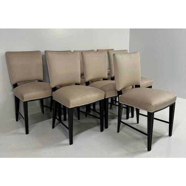 Textile Art Deco Italian Black and Beige Velvet Chairs attributed to Antonio Cassi Ramelli, 1940s, Set of 8 For Sale - Image 7 of 14