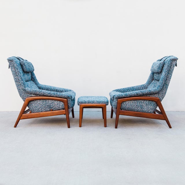 Brown Iconic 1960s Folke Ohlsson for Dux Reclining Lounge Chairs With Ottoman For Sale - Image 8 of 18