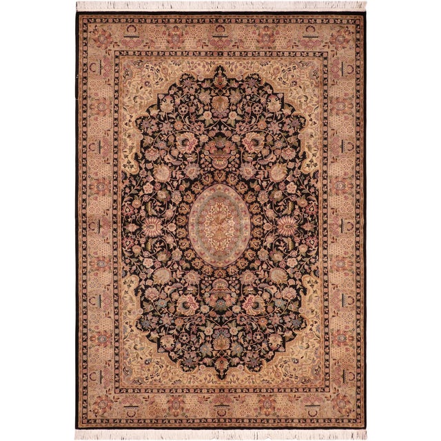 Shabby Chic Medallion 1990's Pak-Persian Black/Taupe Wool Rug - 6'2'' X 9'2'' For Sale - Image 9 of 9