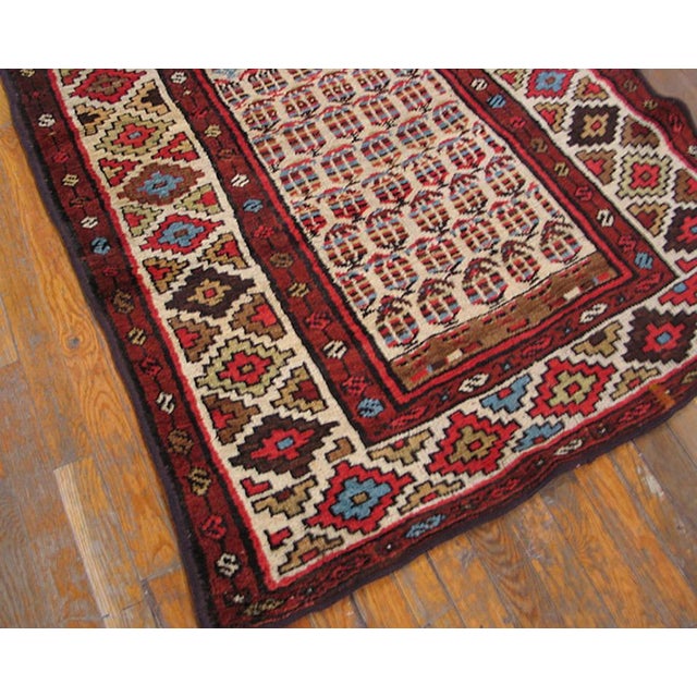 Early 20th Century 1900s Ivory Tribal Paisley Antique Kurdish Persian Rug 3'6" X 10'0" Handknotted Wool Carpet For Sale - Image 5 of 5