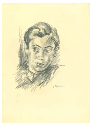 Mino Maccari, The Portrait of a Boy, Pencil Drawing, 1950s
