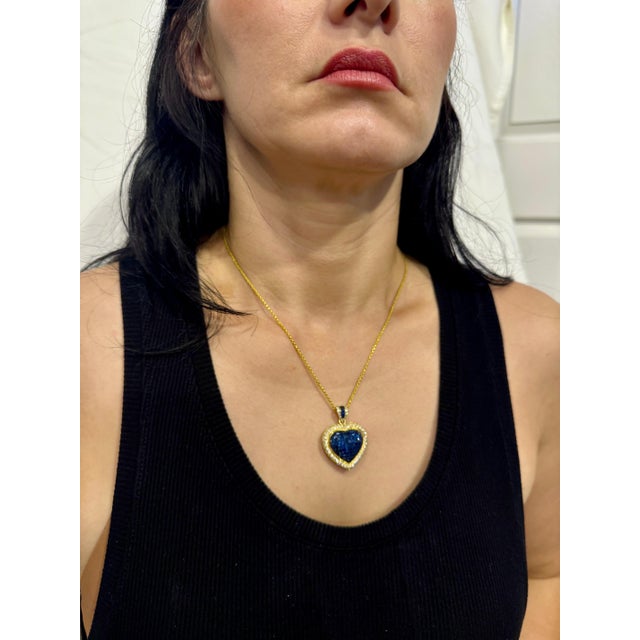 Invisible Mystery Set Sapphire and Diamond Heart Pendant 18 Karat Yellow Gold For Sale - Image 13 of 18