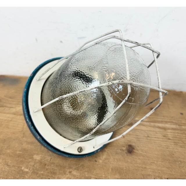 Industrial Blue Bunker Cage Light from Polam Gdansk, 1970s For Sale - Image 10 of 16