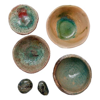 Green Decorative Ceramics by N. Lebrun for Fond d'Atelier, Belgium, 1970s, Set of 6 For Sale