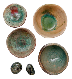 Green Decorative Ceramics by N. Lebrun for Fond d'Atelier, Belgium, 1970s, Set of 6