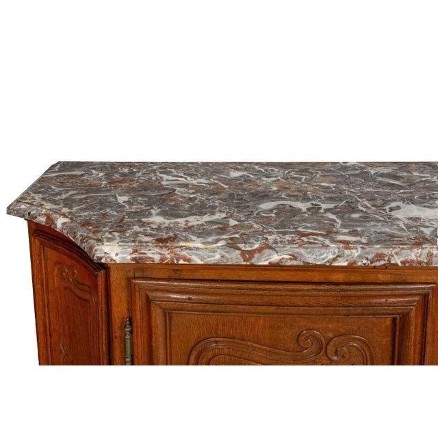 Wood French Provincial Antique Oak and Marble Buffet Sideboard Cabinet Ca. 1880 For Sale - Image 7 of 12