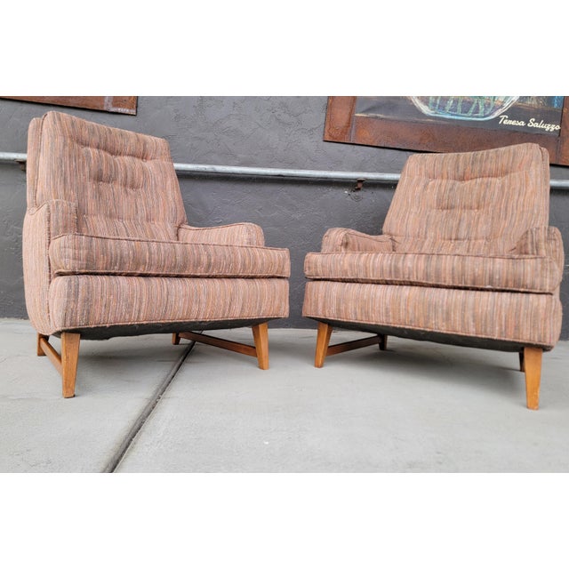 1950s Pair High-Back Mid-Century Modern Lounge Chairs Manner of Edward Wormley For Sale - Image 5 of 17