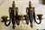 This is a great looking pair of neoclassical style sconces with a streamlined urn shape in the center and Greek Key...