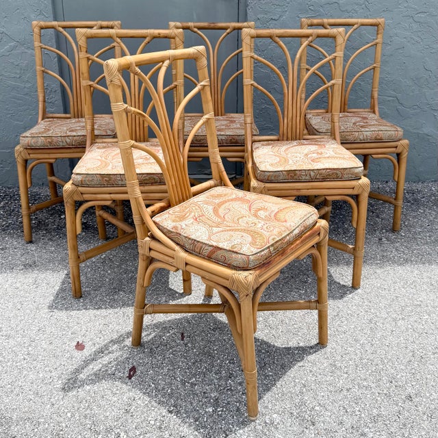 Boho Chic Vintage Boho Chic Rattan Dining Chairs - Set of 6 For Sale - Image 3 of 9