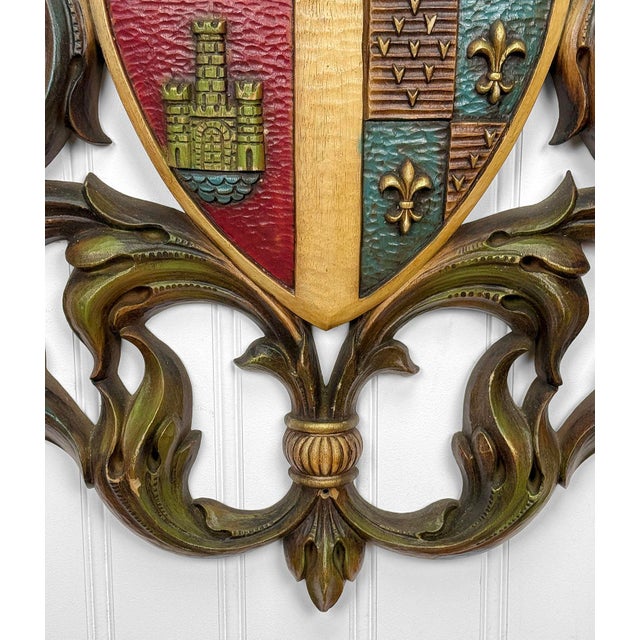 Vintage 38" Heraldry Coat of Arms Wall Art Hanging Sculpture For Sale - Image 12 of 14