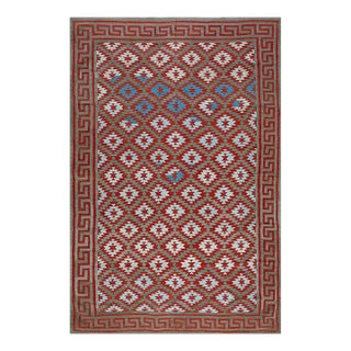 1930s Gray Diamond Tribal Antique Indian Cotton Dhurrie Carpet 5' X 7'8" Flatweave Rug For Sale