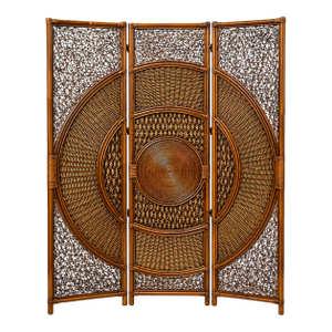 Vintage Dark Rattan 3-Panel Folding Screen Room Divider