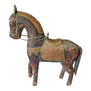 Rare Vintage Anglo-Indian Brass Clad Marwari Horse Sculpture
