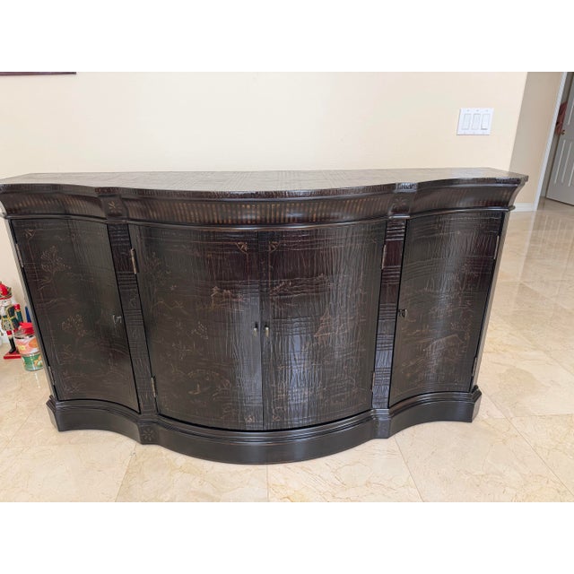 Chinoiserie Ethan Allen Chinoiserie Hand-Painted Serpentine Sideboard For Sale - Image 3 of 5