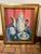 Large Signed teapot still life painting by Linda Smith. Whimsical, colorful painting of a teapot, sugar bowl and cup and...