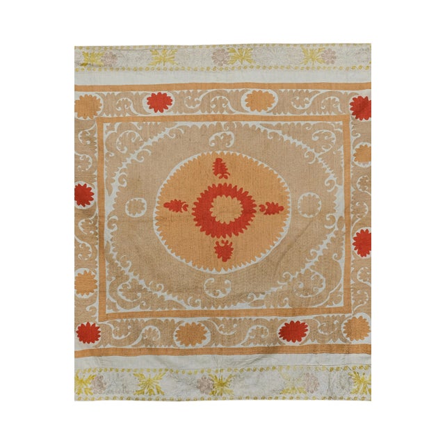 Suzani Bedspread - Neutral Tan Uzbek Table Cloth For Sale - Image 6 of 9