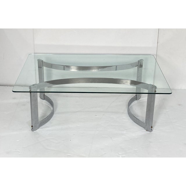 Chrome Large French Modern Rectangular Low or Coffee Table of Chrome and Glass For Sale - Image 8 of 11