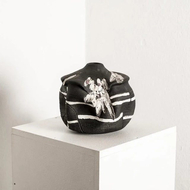 Black Ceramic Vessel with White Glaze For Sale - Image 9 of 9