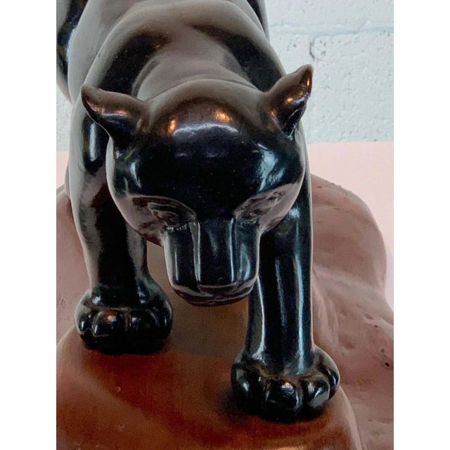 Wood Mid 20th Century French Modern Carved Wood Sculpture of Black Panther/ Jaguar For Sale - Image 7 of 13