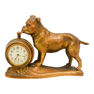 Late 19th Century Cast Spelter Art Metal "Bulldog" Figural Mantel Clock Stand For Sale