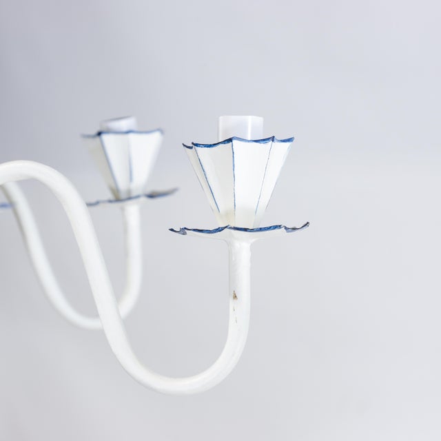 Vintage Handmade White and Blue Iron 8-Light Pendant Chandelier For Sale - Image 9 of 10