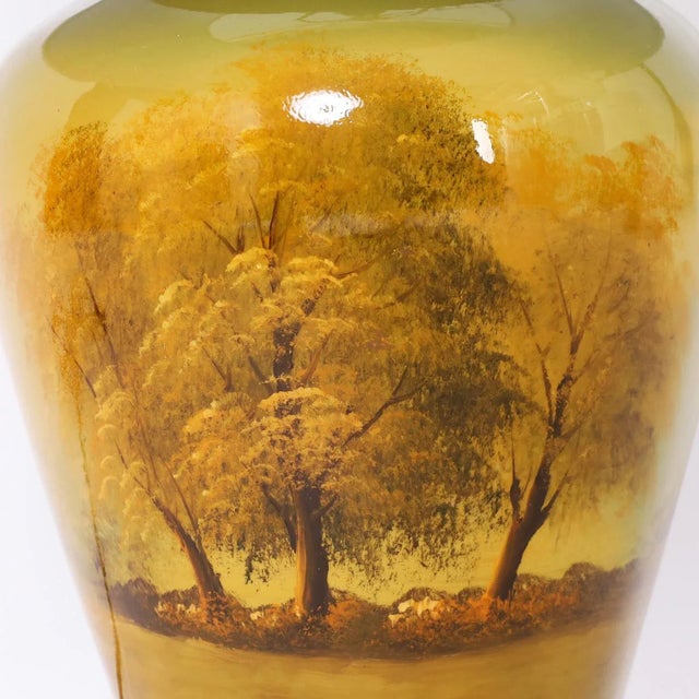 English Pair of Antique Late 19th Century English Reverse Painted Table Lamps For Sale - Image 3 of 6