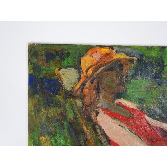 Mid 20th Century Plein Air Woman in Garden Painting For Sale - Image 4 of 8
