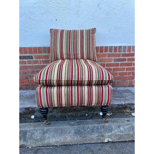 Wood Late 20th Century Mitchell Gold Pair of Multi Color Striped Slipper Lounge Chairs For Sale - Image 7 of 12