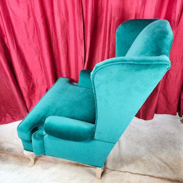 Scalamandre Wuthering Heights Emerald Green Velvet Upholstered Grandfather Chairs of Late 20th Century - 2 Available For Sale - Image 13 of 16