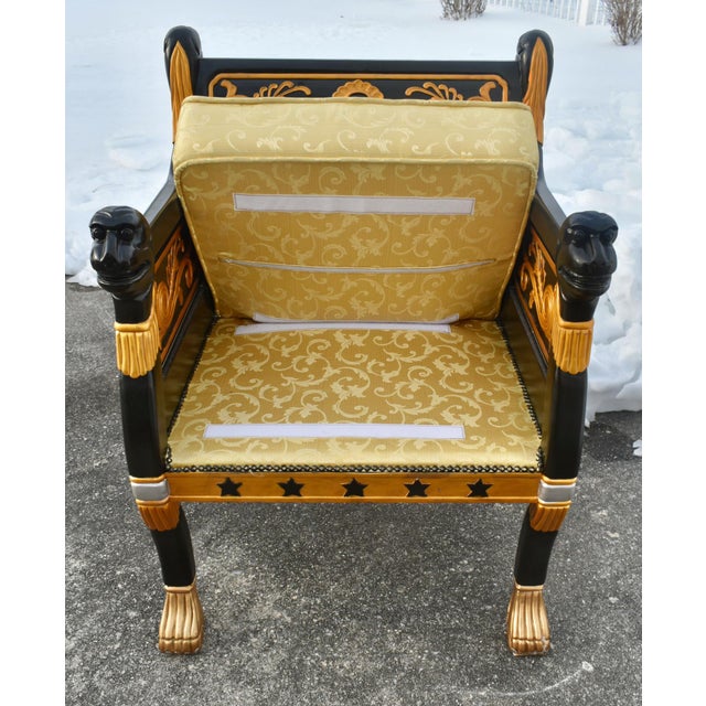 Vintage Ornate Egyptian Revival Black & Gold Chair W/Lion Heads For Sale - Image 12 of 12