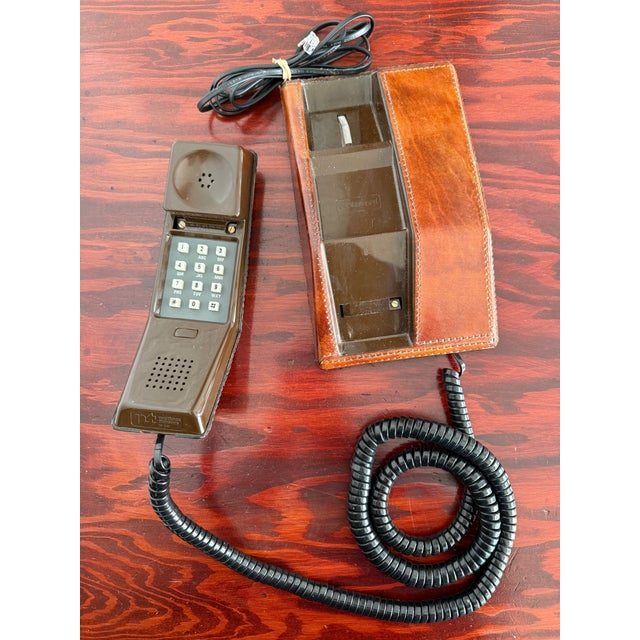 Late 20th Century Vintage Stitched Tan Leather Covered Telephone For Sale - Image 5 of 8