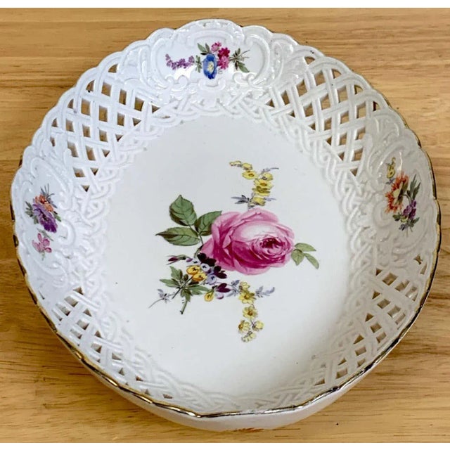 19th Century 19th Century Meissen Floral Painted Reticulated Oval Basket For Sale - Image 5 of 8