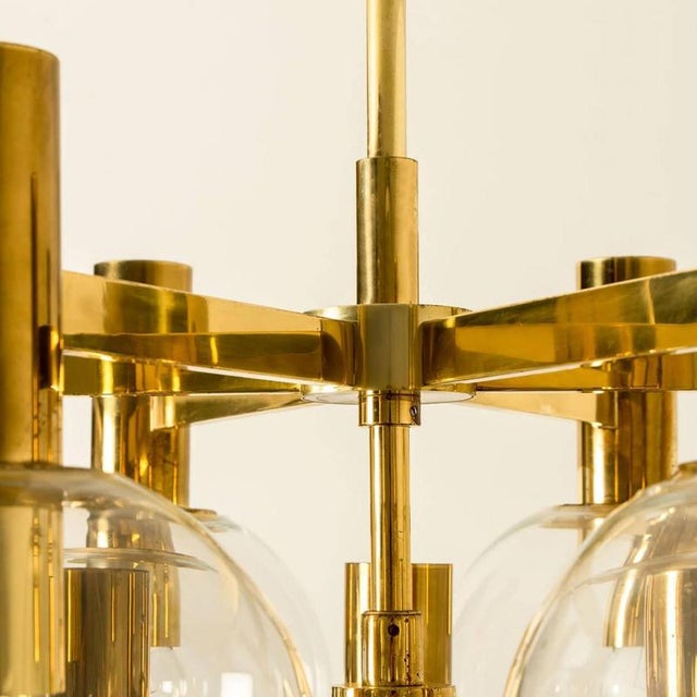 Glass and Brass Chandelier in the style of Jakobsson, 1970s For Sale - Image 10 of 14