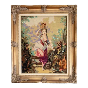 French Needlepoint Tapestry of Jean-Baptiste Huet's La Laitière the Milkmaid