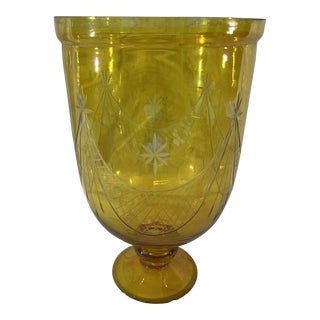 Amber Cut Glass Footed Hurricane For Sale