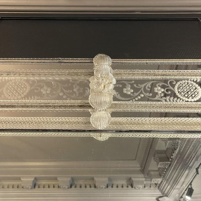 Glass Early 20th Century Mirror with Engraved Murano Glass Panels from Barovier & Toso For Sale - Image 7 of 13