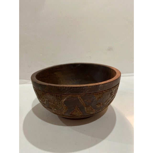 Antique Hand Carved Tribal Relief Bowl From India For Sale - Image 4 of 13