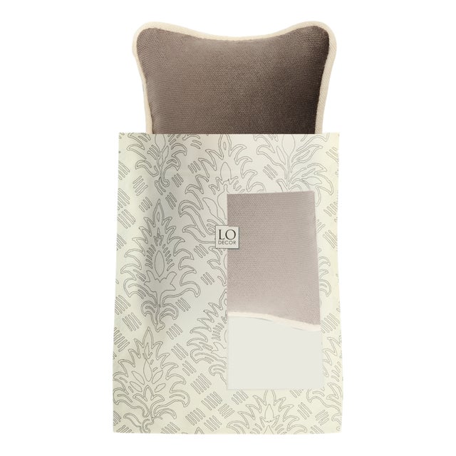 The Gift Micro Cushion in Grey Velvet with White Piping by Lorenza Briola for Lo Decor For Sale