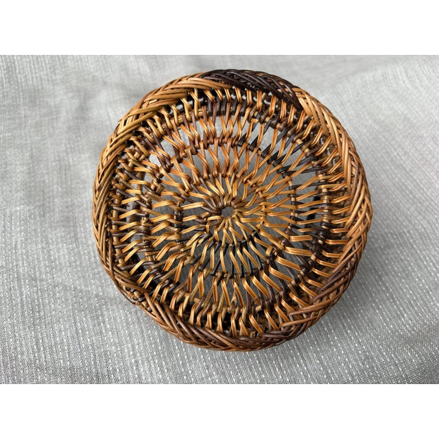 Boho Chic Small Vintage Woven Wicker Basket For Sale - Image 3 of 15