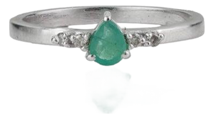 Petite Natural Emerald & Diamond Promise Ring in 925 Sterling Silver, Size 6
