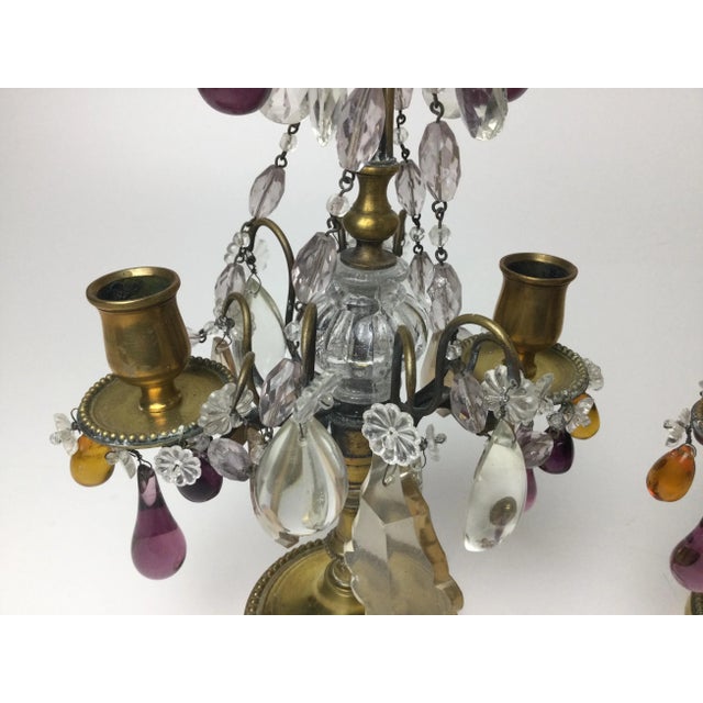 Early 20th Century Clear Amethyst & Amber Crystal Girandole Candelabras - A Pair For Sale In Philadelphia - Image 6 of 10