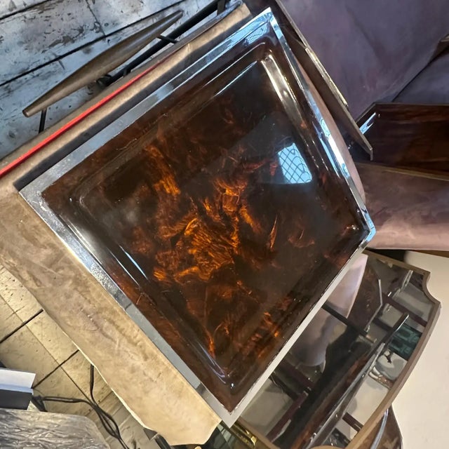 1980s Modernist Faux Tortoiseshell Lucite Square Tray by Ulderico Cavinato For Sale - Image 6 of 12