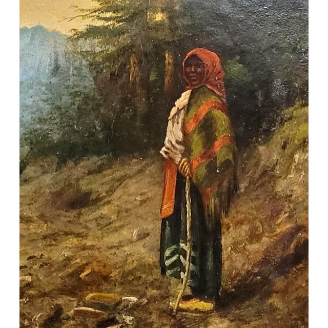 Native American P. O. Mueller- Native American Woman in the Northwest Territory -Oil Painting C.1890s For Sale - Image 3 of 9