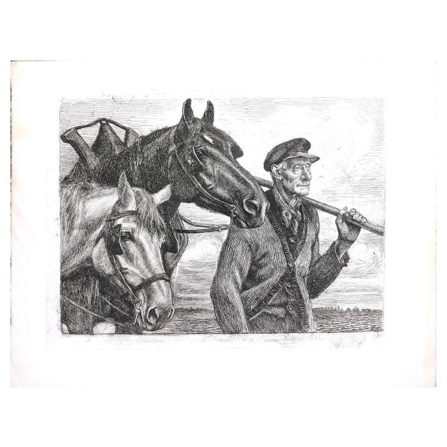 Paysan avec Chevaux is a beautiful black and white etching, realized by an anonymous artist in the early 20th century....