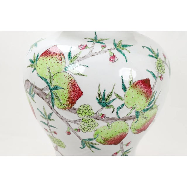 Vintage Painted Botanical Porcelain Temple Jar Table Lamp For Sale In New York - Image 6 of 7