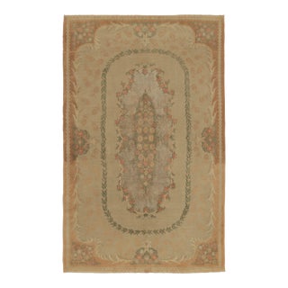 Vintage Hereke Rug in Gold With Floral Medallions and Patterns - Rug & Kilim For Sale