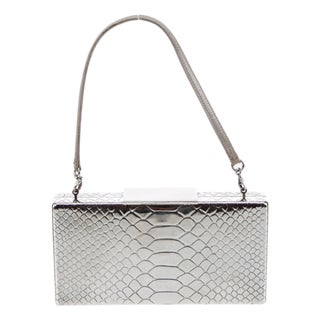 2010s Judith Leiber 925 Sterling Silver Crocodile Emboss Clutch Shoulder Evening Bag Minaudiere For Sale